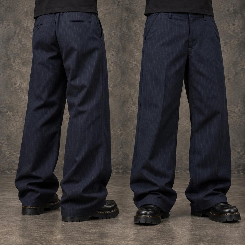 34x30 Navy Pinstripe Baggy Wide Leg Dress Pants 2000s